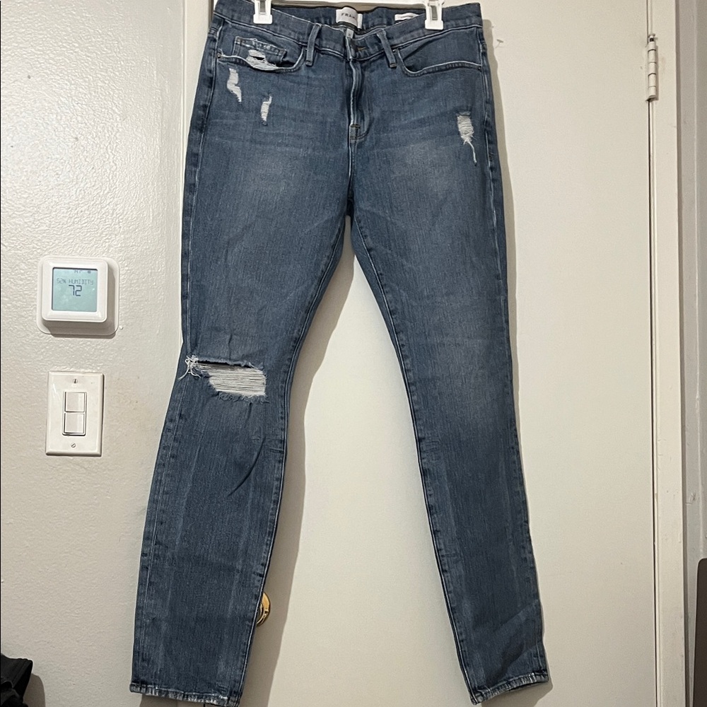 Frame Denim Dark Blue Distressed Skinny Jeans